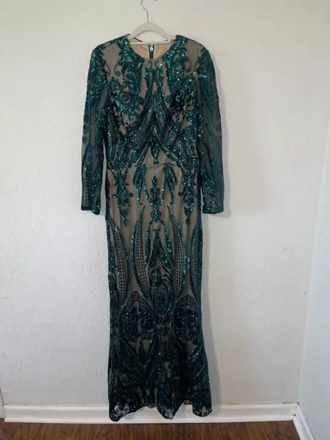 DARK GREEN PATTERN Sequin Prom Dress Mermaid Long Sleeves Size 12 $150. ...