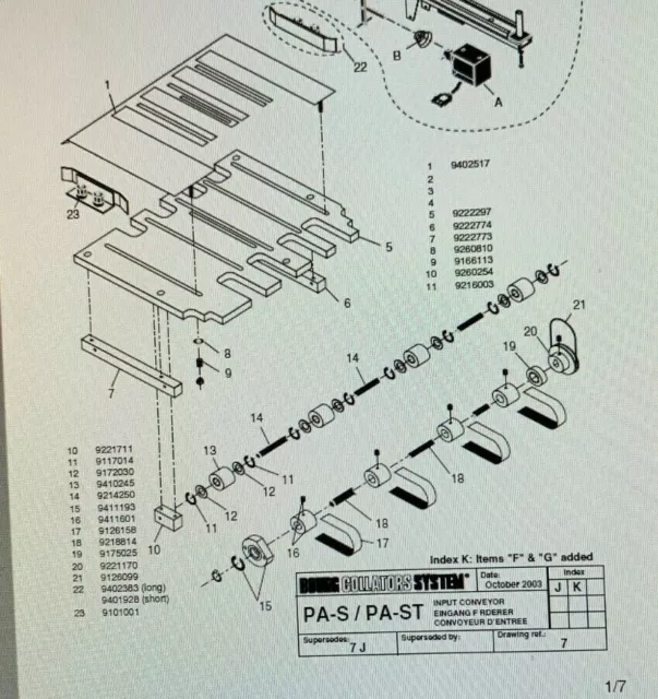 Cp Bourg Pa-T & Pa-P Folder Entry 2 (Two) Belt Pt 9126158  We Sell Bourg Parts