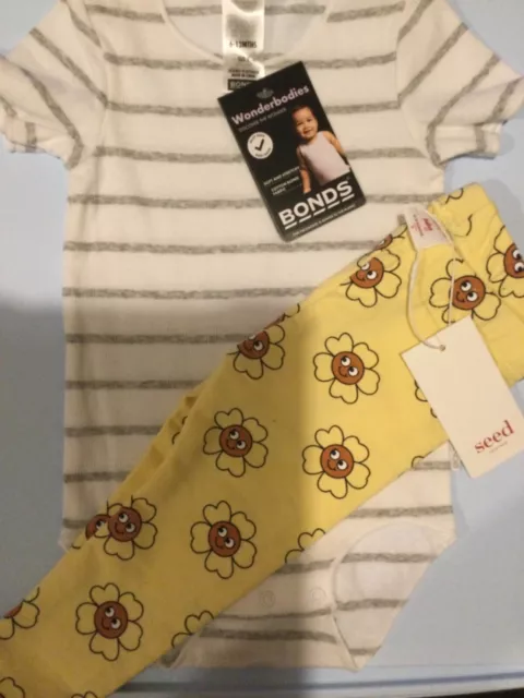 Baby Girl Leggings & Bonds Bodysuit - Size 0 - BNWT