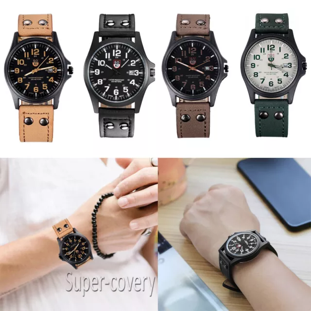 Mens Womens Military Leather Date Quartz Analog Army Casual Dress Wrist Watches