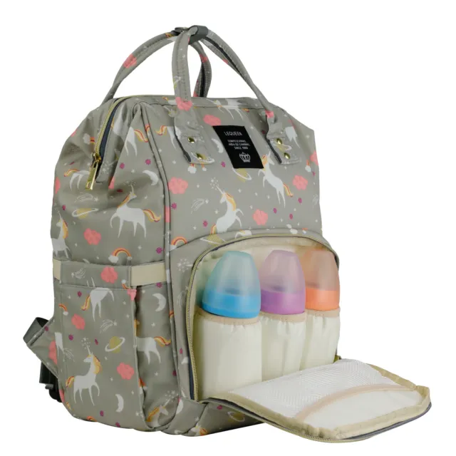 LEQUEEN Unicorn Mommy Mom Baby Diaper Bag Backpack Gray Changing Bag