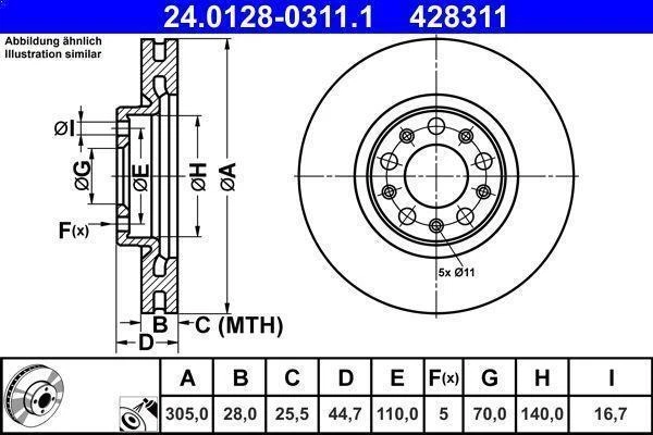 DISCO FRENO ATE 24.0128-0311.1 per ALFA ROMEO GIULIA (952_) 2.0 2016