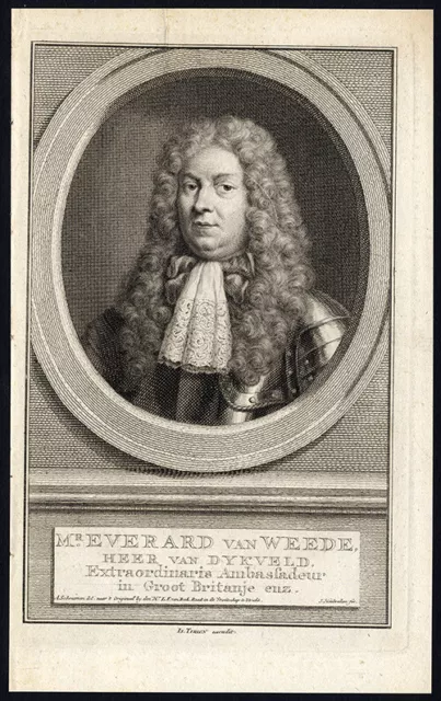 Antique Portrait Print-EVERARD VAN WEEDE-DYKVELD-TIRION-Houbraken-c.1750