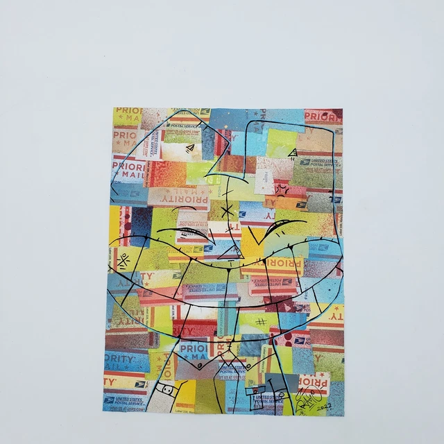 Graffiti art original abstract sticker Collage pop art by nyc street Artist PUKE