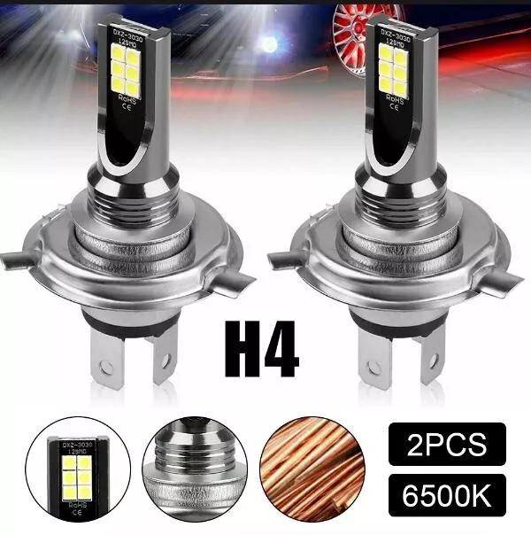 2tlg H4 Birne Hi/Low Beam Auto Motorrad Scheinwerfer Licht Halogen Weiß 6500K A 3