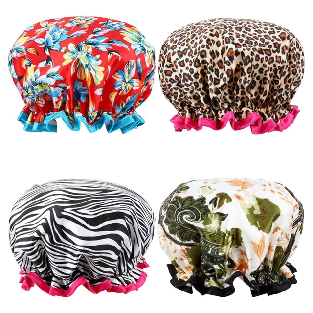 4 piezas sombrero de baño de doble capa, impermeable elástico reutilizable
