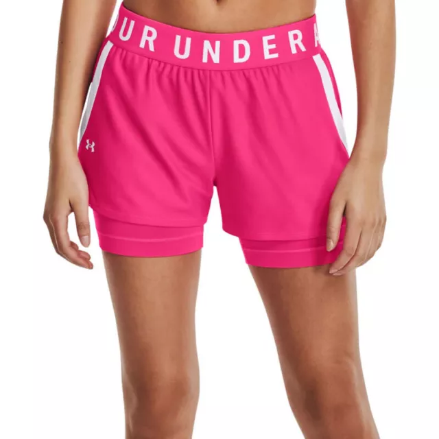 Under Armour  Running Shorts Womens UA HeatGear 2 in 1 Play Up 2020 Pink White