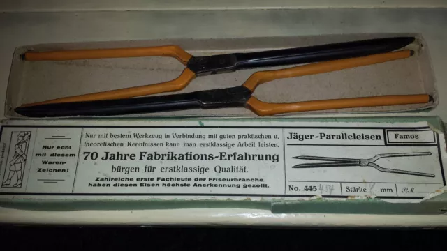 Antike Frisör Barbier Brenneisen Brennscheren Lockenstab Onduliereisen in OVP 3