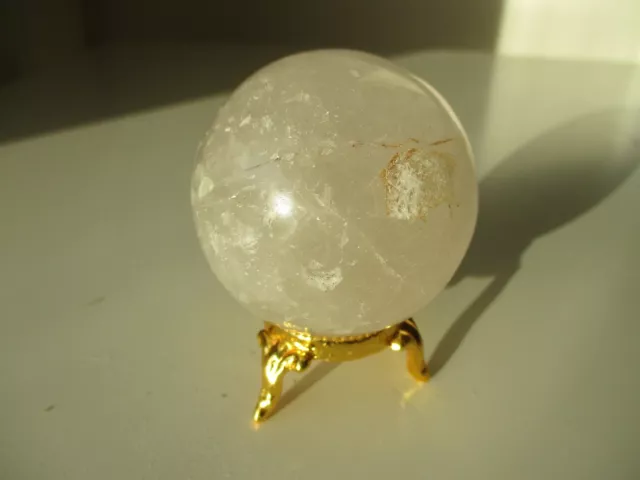 Crystal Clear Quartz 221g 54mm Ball Orb Sphere on Gold Metal Stand BCQ003