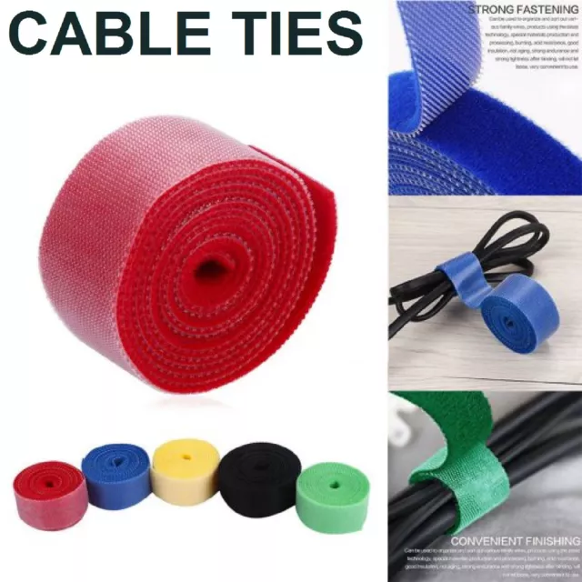 1M Tape Roll Strap Reusable Hook Loop Self Attaching Cable Strong Tie Fastening