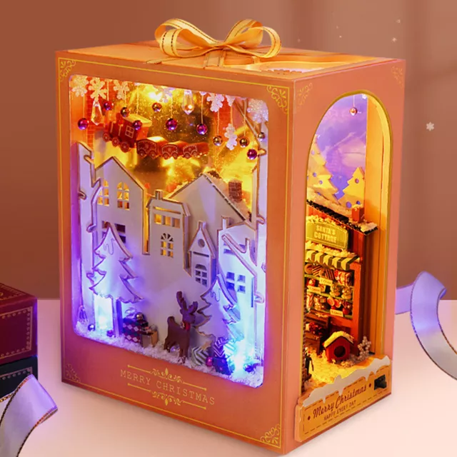 DIY Christmas Book Nook Kit W/LED Light&Furniture Wooden Puzzle House Model UK