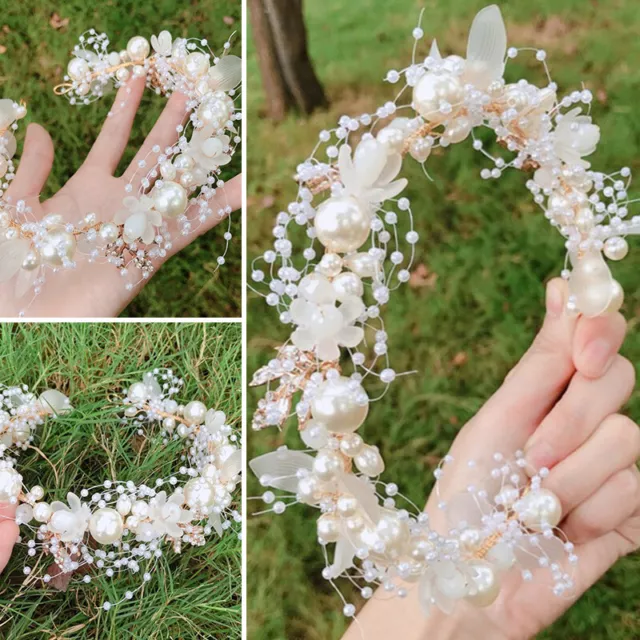 Wedding Bridal Pearl Flower Hair Band Tiara Headband Crystal Headpiece Jewelry 3