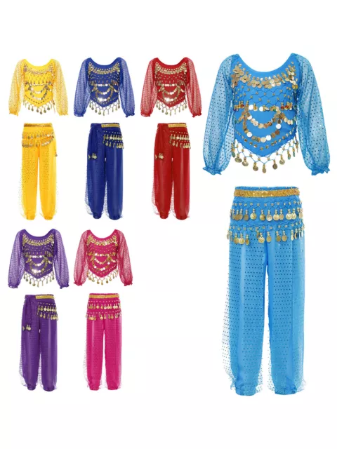 Kids Girls Dancewear Arabian Crop Top With Pants Performance Costume Dancing