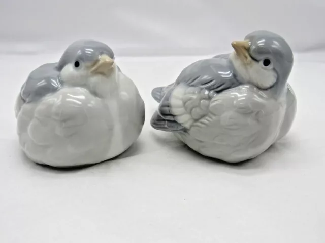 Vintage Otagiri 1970s Chubby Birds Chunky Blue Gray & White Porcelain Set of 2