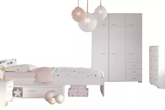 Jugendzimmer Galaxy Parisot 4-tlg Set Bett Kleiderschrank Nachtkommode Kommode