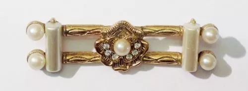 Broche Vintage Cabochon Rose Nacré Avec Cristaux - Bijou Ancien Or *4755