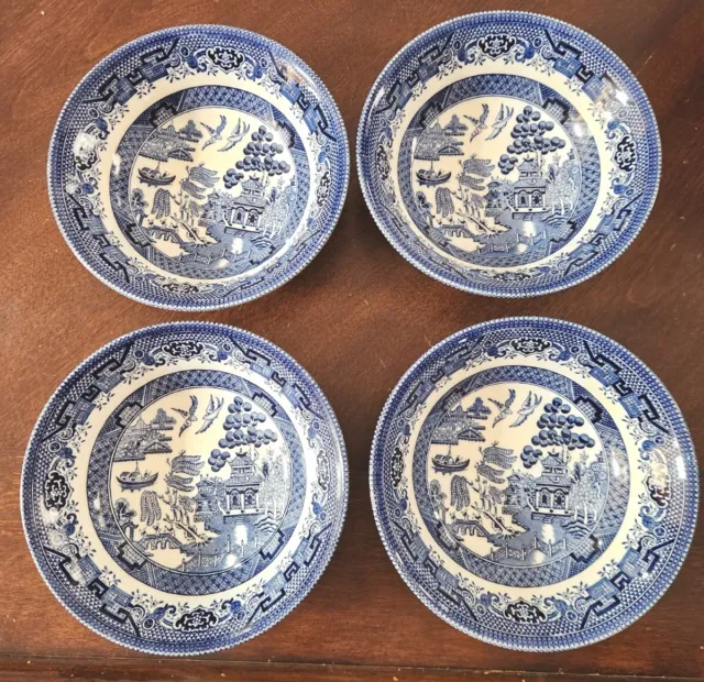 *READ* Blue Willow Churchill England 6 inch Porcelain Bowls Soup Cereal Set of 4