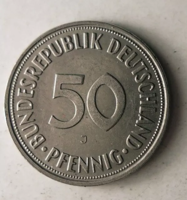 1950 J GERMANY 50 PFENNIG - Excellent Coin - FREE SHIP - BARGAIN BIN #29