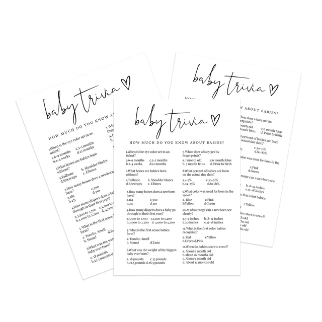 Baby Shower Games Cards Set - Minimalist Black & White Baby Trivia, Wishes & Gender Reveal Fun - 30 Game & 1 Answer Card - View #3