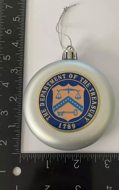 DEPARTMENT OF TREASURY 3" SILVER Ornament w 2" Emblem 3