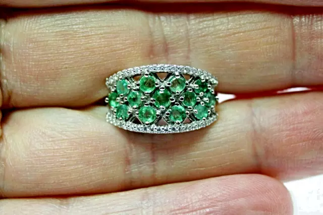 Ring Green Emerald Genuine Natural Mined Gems Solid Sterling Silver N 1/2 US 7