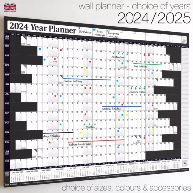 Wall Calendars ✔2024 ✔2025 Year Planner Chart Holidays Staff✔Home✔Office BLACK