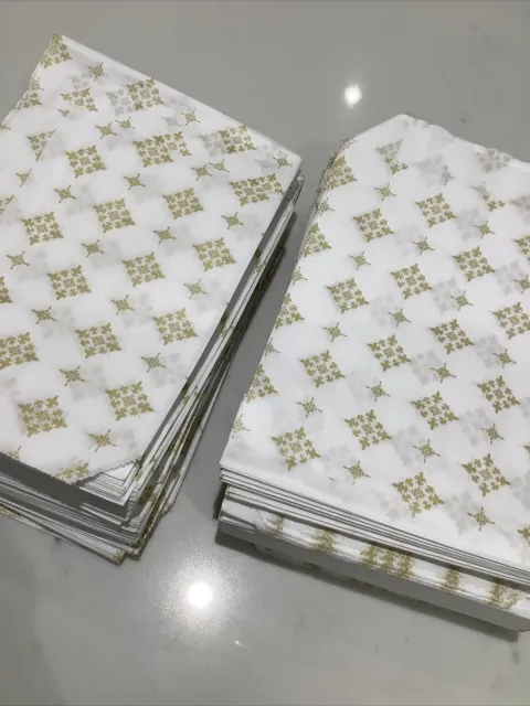 Approximately 500 Gold And White Snowflake Design Paper Bags 7 x 9”