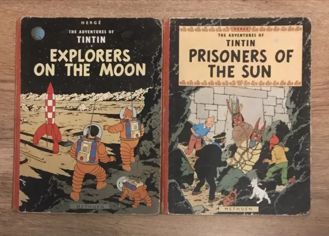 Herge Tintin Explorers On The Moon + Prisoners Of The Sun Hardbacks Methuen 1965 2