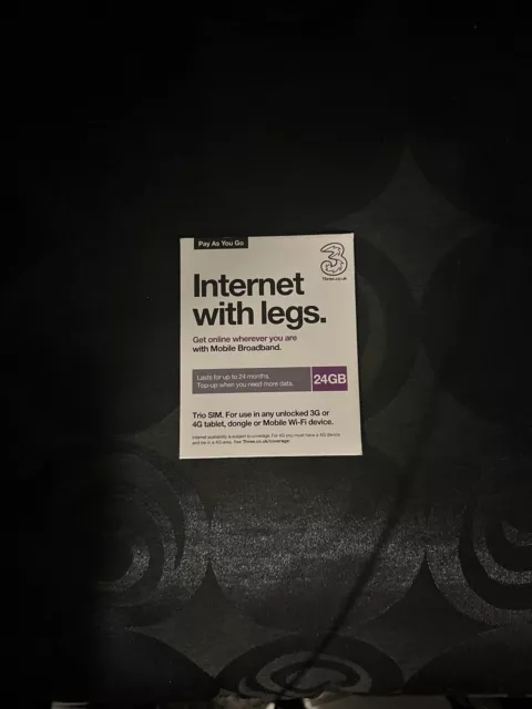 Three Mobile 24GB Pay As You Go Mobile Broadband SIM Card. Brand New & SEALED.