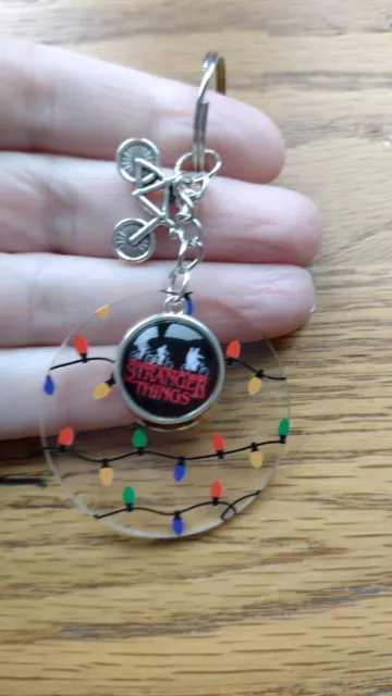 Stranger Things Picture With Xmas Lights & Bike Charm Silver Coloured  Keyring 3