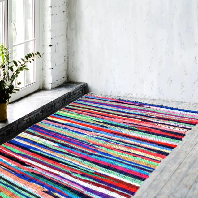 Chindi Rag Rug Floor Mat Home Living Room Handmade  100% Recycled Multi Coloured