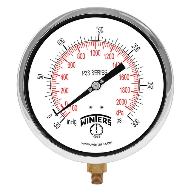 WINTERS P3S6082 Compound Gauge,6" Dial Size,Black
