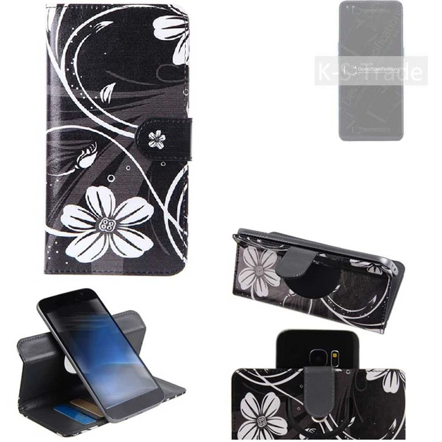 Coque Portefeuille Flip Cover Pour Oppo A94 5G - Motif Fleurs, Noir Et Blanc, Cuir Artificiel, Neuve
