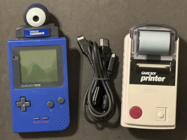 Nintendo Gameboy Blue Pocket & Camera, Gameboy Printer & MGB-010 Transfer Cable