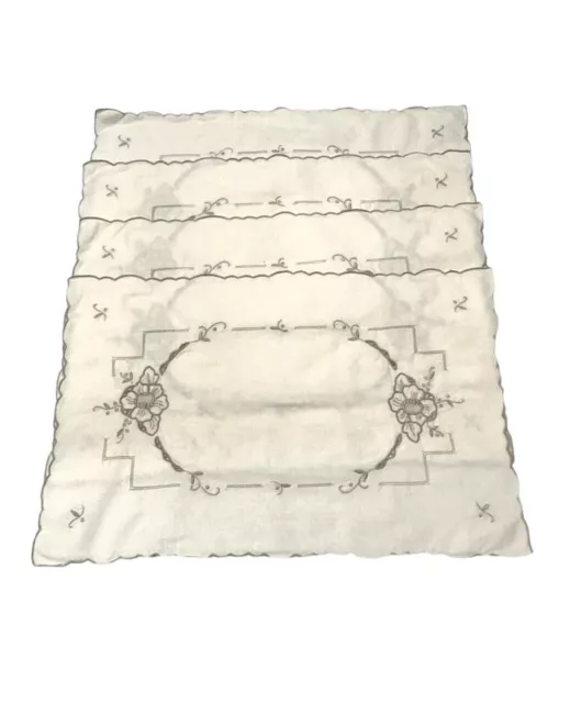 4 Vintage Madeira Linen Placemats Hand Embroidered Cream Cutwork Cut Work Floral