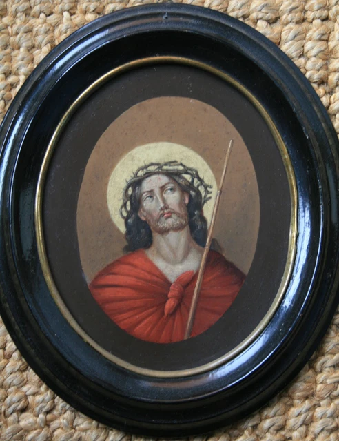 Jesus Christus als Schmerzensmann Ecce homo Öl auf Blech um 1850-Biedermeier-