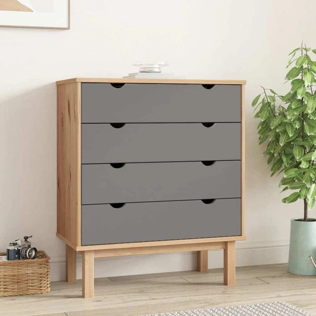 Vidaxl Cassettiera OTTA Marrone e Grigio 76,5x39,5x90 cm Legno di Pino