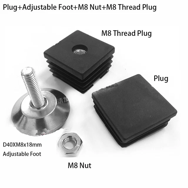 SQUARE PLASTIC END Caps /Adjustable Table Foot Furniture Leveling Feet