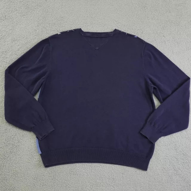 Tommy Hilfiger Sweater Mens Large Blue Gray Argyle V Neck Cotton Pullover Preppy 2