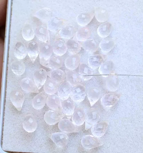 Natural Gem Rose Quartz Faceted Tumble Drop Shape Beads 4*6 mm 20.80 Ct