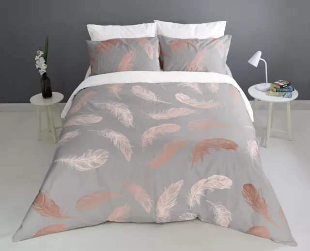 Rustic Feathers Pink Grey Feather Duvet Cover Set SALE WAREHOUSE CLEARANCE
