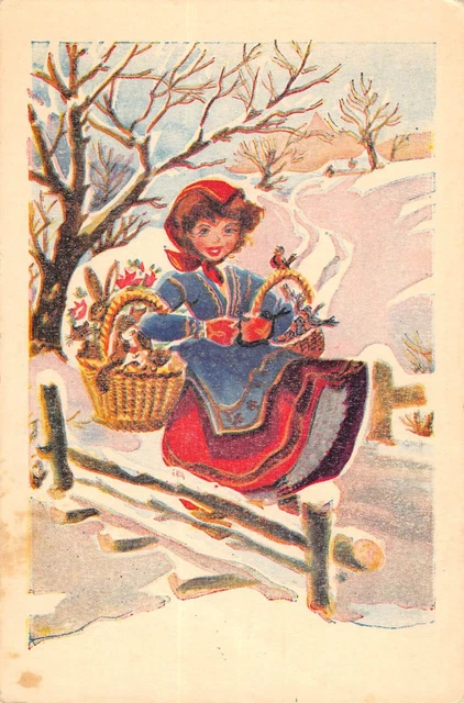 CPA 1900 Fantaisie - Jeune Fille Au Panier De Poussins - Carte Postale Ancienne - DND - Couleur
