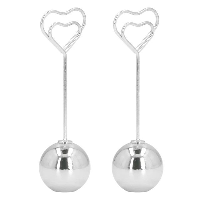 (Silver Round Love Heart)Name Card Clips Table Number Holder Premium Metal