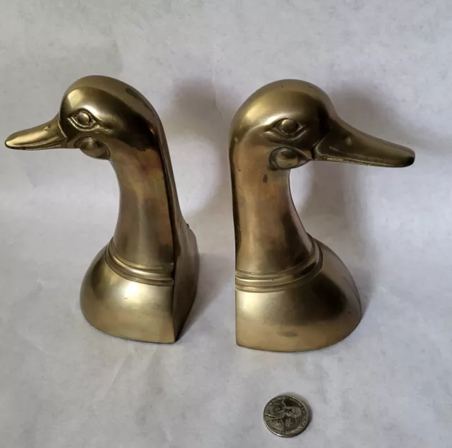 Vintage Solid Brass Duck/Mallard Heads Book Ends.