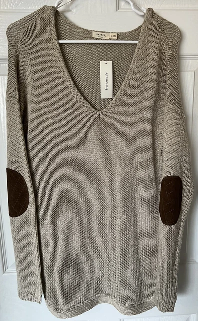 Harper Heritage Taupe Knit Sweater With Elbow Pads, Large, new with tags