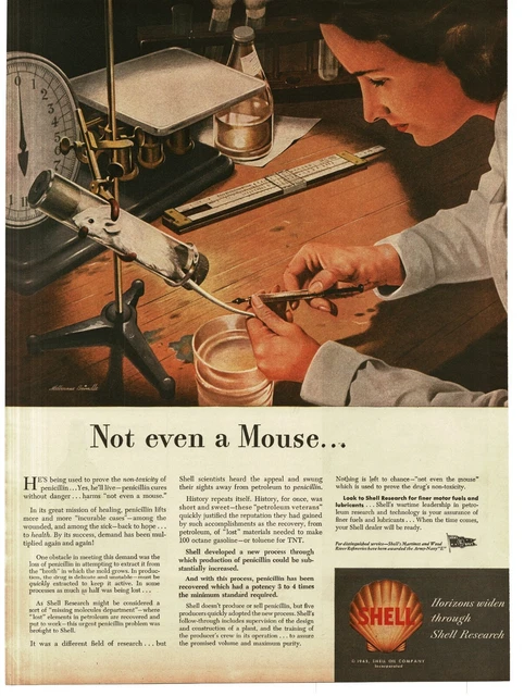 1945 Shell Oil Company Research Testing Penicillin on Mouse Slide Rule Print Ad