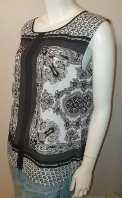 Oasis Black And White Baroque Print Sleeveless Top Vest Blouse Women's Size 12