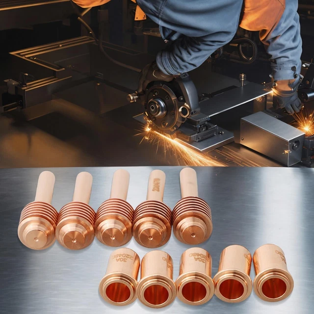 Lot De 10 Boucliers Laiton Pour Découpe Plasma PMX 45XP/65/85/105 - Idéal Pour Coupe Fine Et Gougeage !