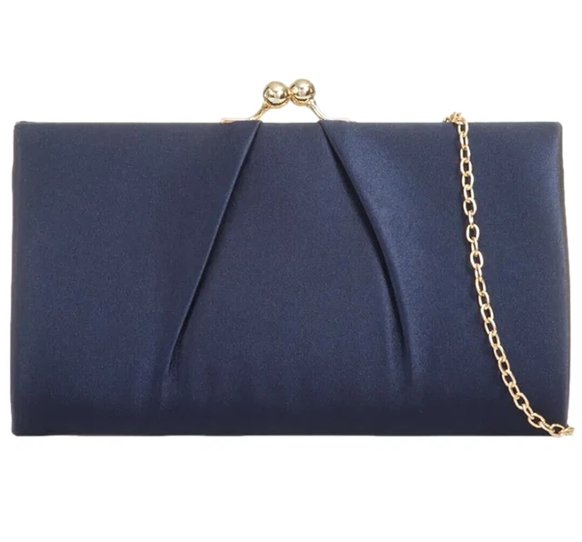 NAVY CLUTCH BAG Dark Blue Satin Evening Bag Ladies Wedding