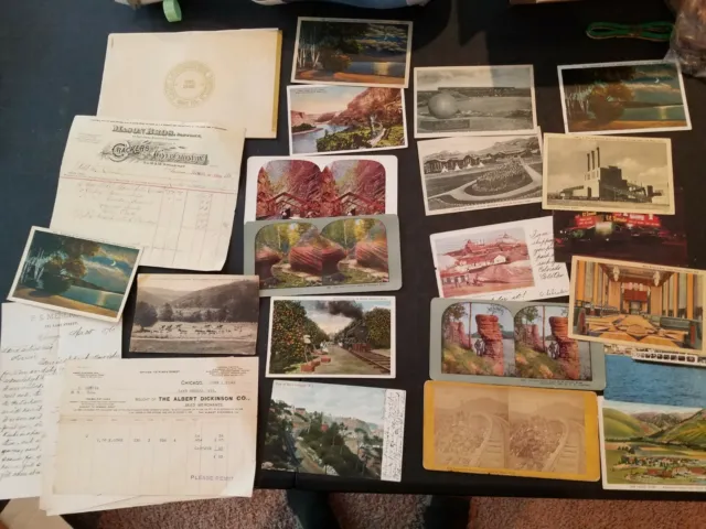 LOT(23) Antique Papers 1800s train postcards other paper stuff